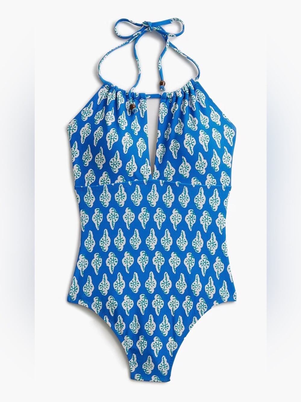 J Crew Blue Printed halter one-piece swimsuit Vacation Resort size XL NWT